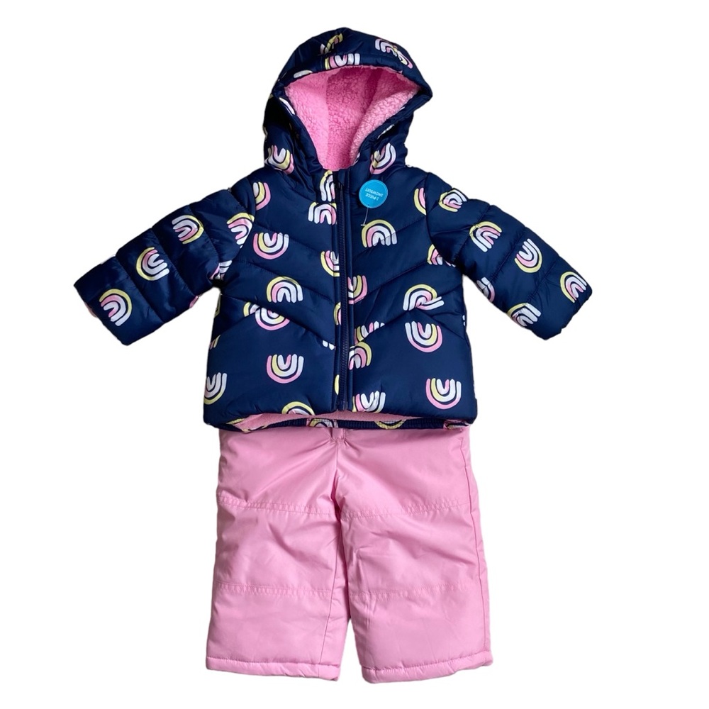 Carter's Snowsuit Set Winter Coat and Bibs Pink Blue Rainbow NEW Size 12 Months